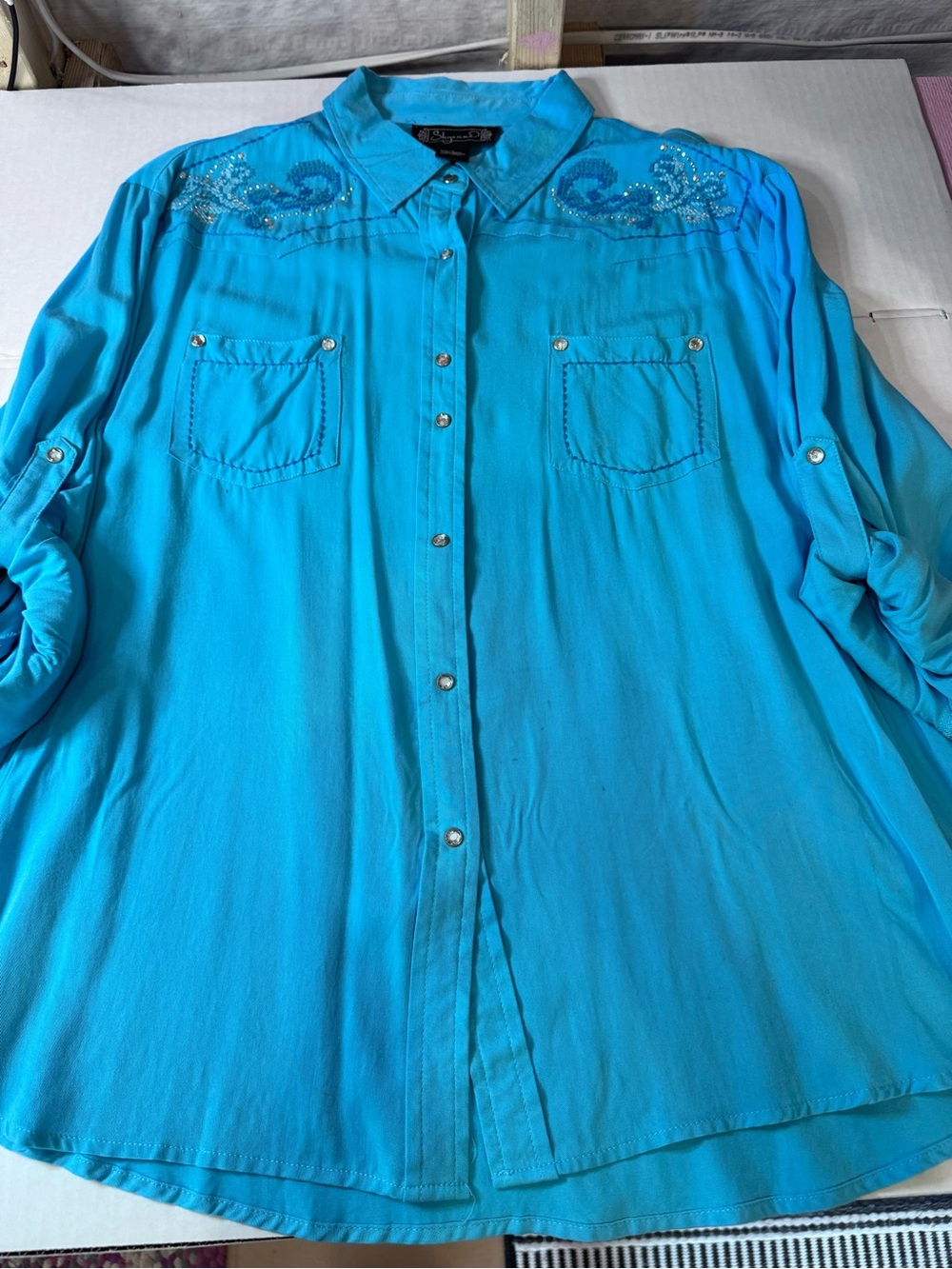 Shyanne Turquoise Button-Front Embellished Women's Shirt